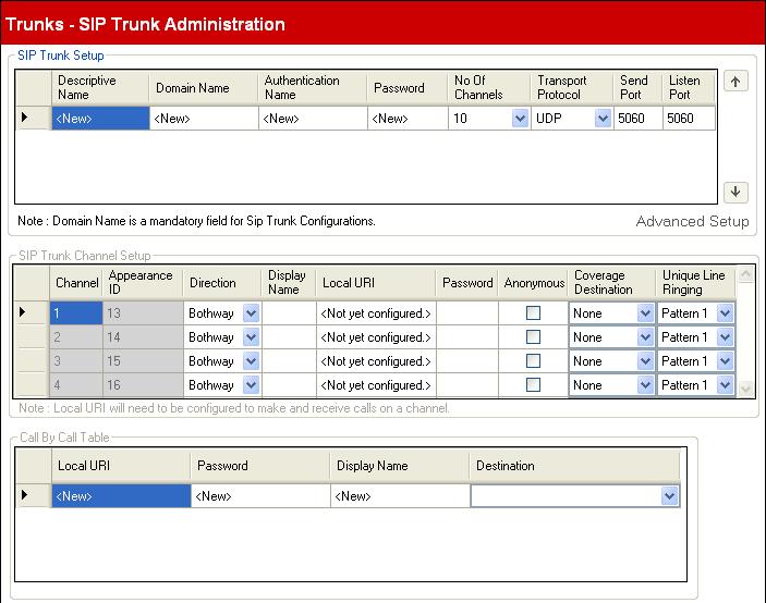 3.5.2 SIP Trunk Administration This menu cannot be accessed from the System 29 page. This menu is accessed from the Admin Tasks 30 list by selecting Trunks SIP Trunk Administration.