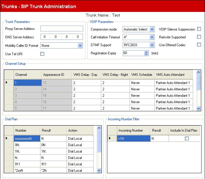 3.5.2.1 SIP Trunk Advanced This menu cannot be accessed from the System 29 page. This menu is accessed from the Admin Tasks 30 list by selecting Trunks SIP Trunk Administration Advanced Setup.
