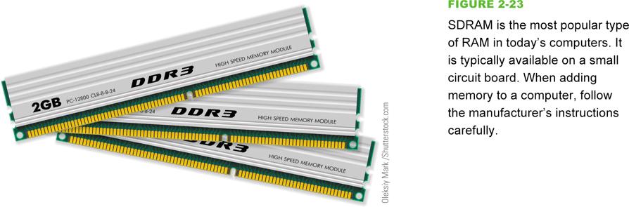 2 Random Access Memory SDRAM is fast and relatively inexpensive DDR, DDR2, or DDR3 RAM speed is often