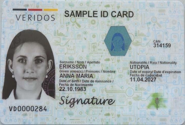 Veridos Sample ID Card, Front Side Rainbow Printing