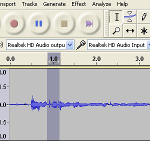 Figure 5 Selecting parts of the waveform Selection Tool Selected part of the audio track Adjusting the magnification of the audio