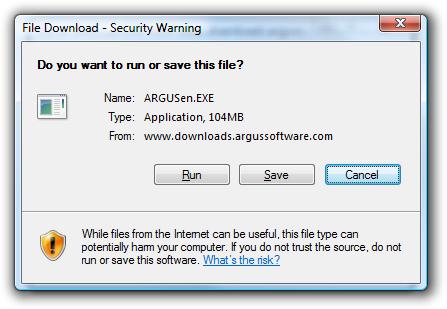 3. Click Save to save the executable file (ARGUSen.exe, ARGUSjp.exe, or ARGUSch.exe) to your computer.