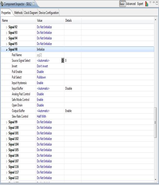 Configure SIUL2 Option Select Properties tab Set