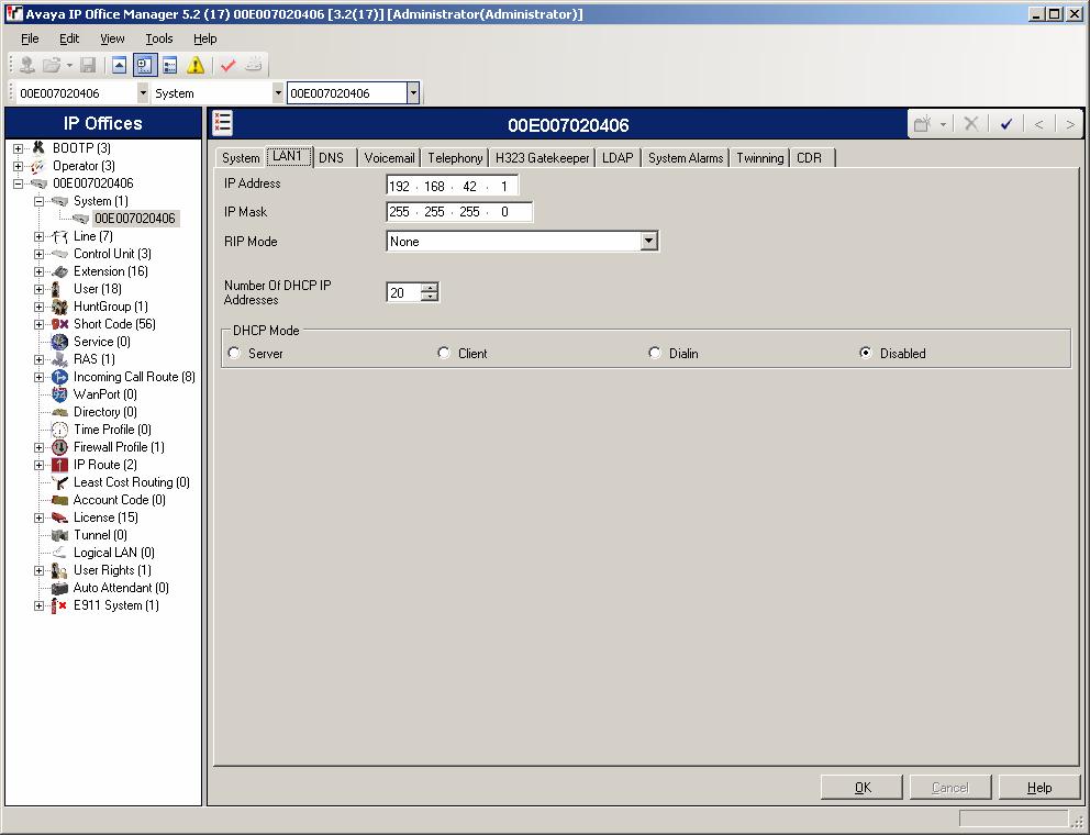 Disable DHCP server on Avaya IP Office.