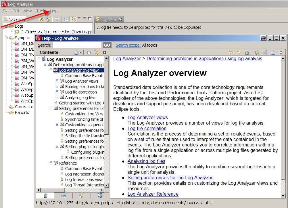 The Log Analyzer provides a number of views for log file analysis. Log view showing the properties and values of each log record.
