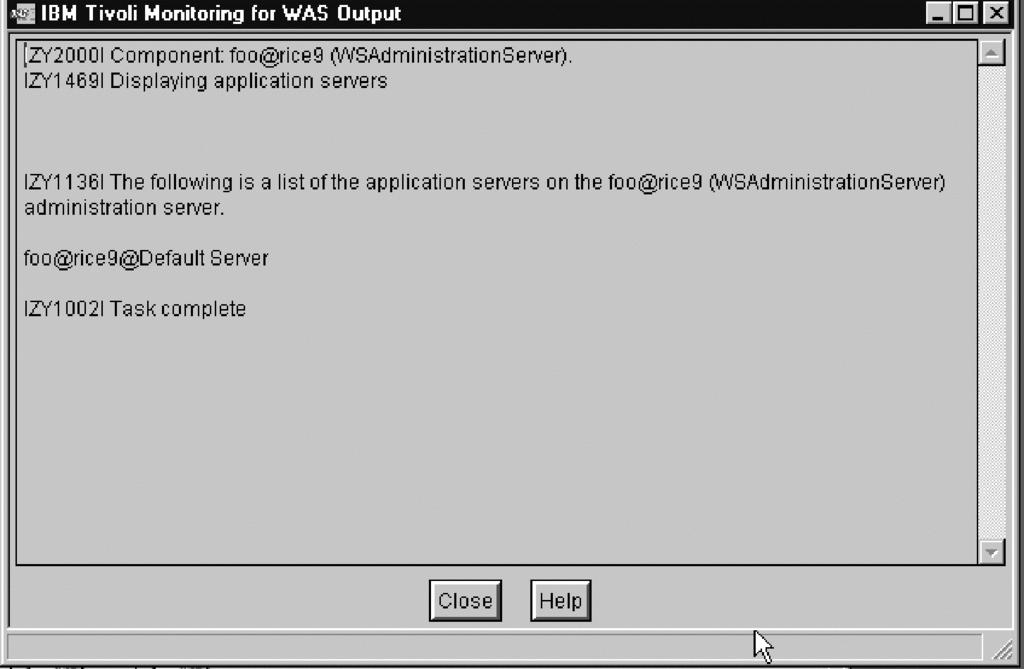 Figure 7. List of application servers associated with the specified IBM WebSphere administration server.