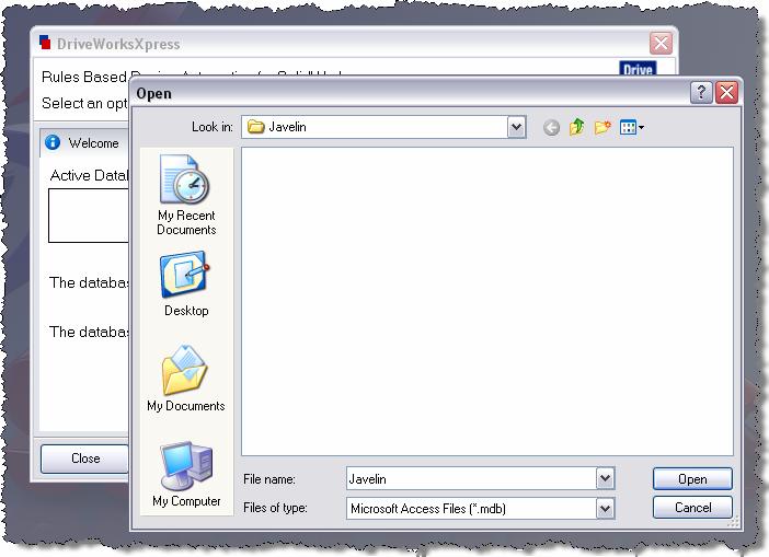 A standard Open dialog box will allow us to browse to the folder desired, and give a name to the database.