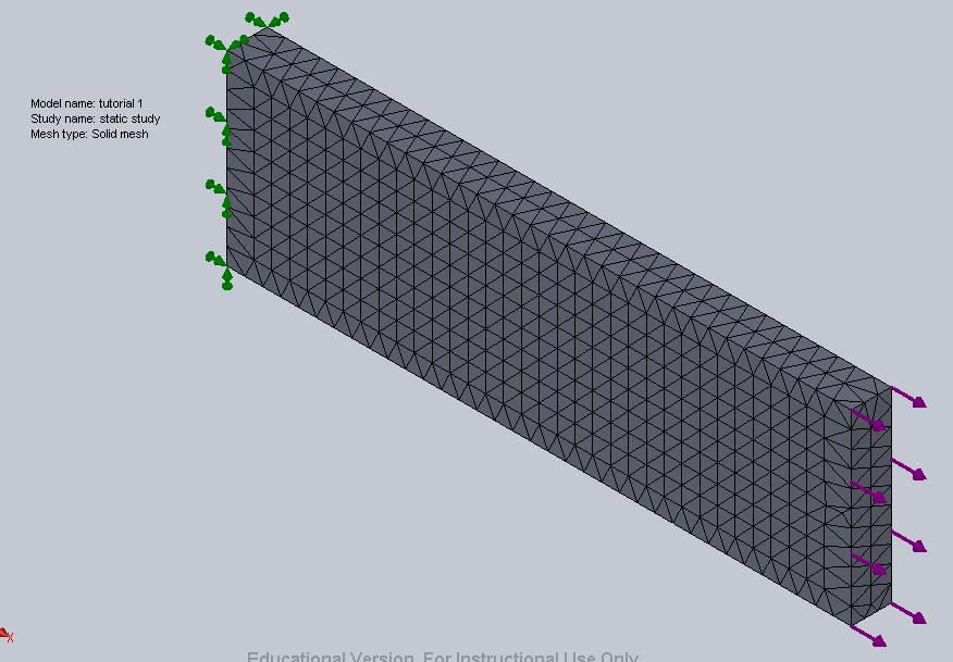 Figure 7: A completed mesh. Mesh Control in SolidWorks may be used to refine the mesh locally.