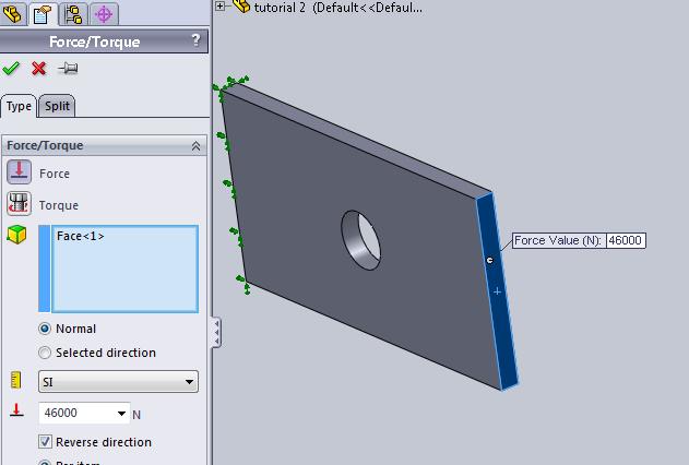 Step 7: Applying the Tensile Force: Figure 6: Applying the tensile force. o Right click on External Loads in the model tree and select Force.