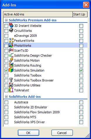 Check SolidWorks Simulation boxes Figure 2: Location of the SolidWorks icon and the boxes to be checked for adding it to the panel. 1.
