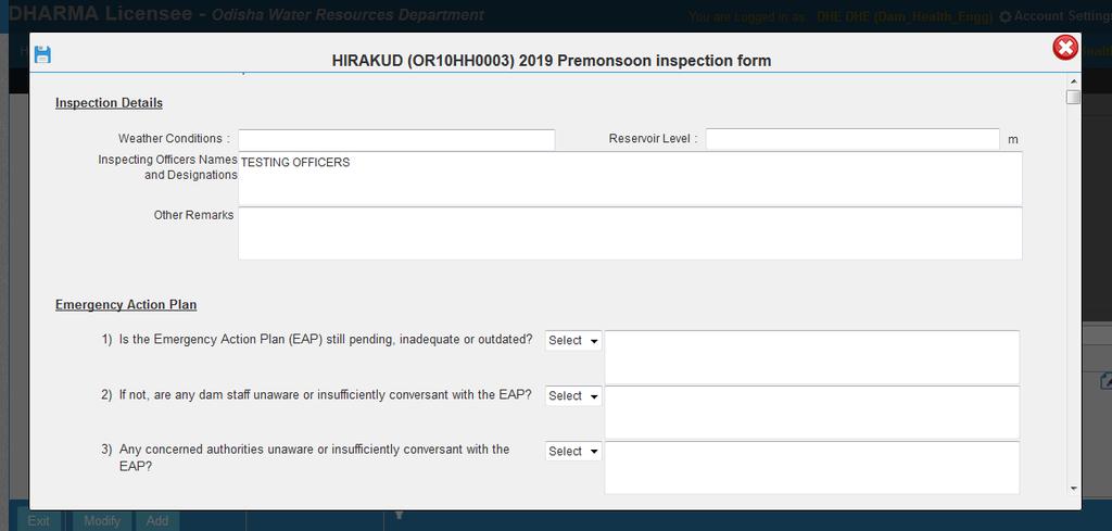 Update an Inspection (2/2) Updating an inspection form done after 2018: