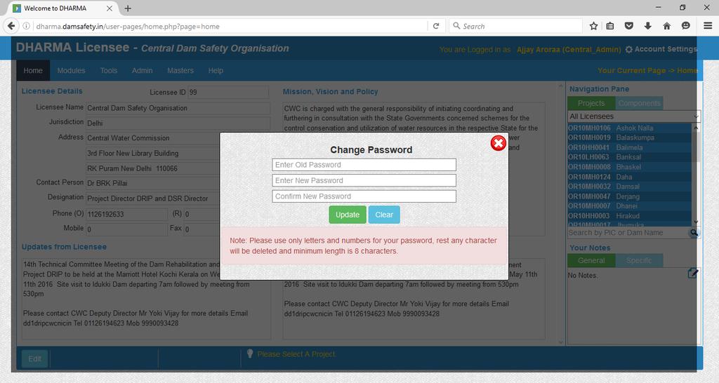 Change Password DHARMA User Manual, Version
