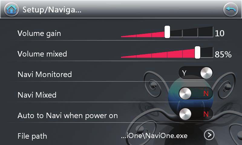 8. Navigation Operation and Setting Navigation Volume gain : Click the slider on the right side to adjust the navigation volume.