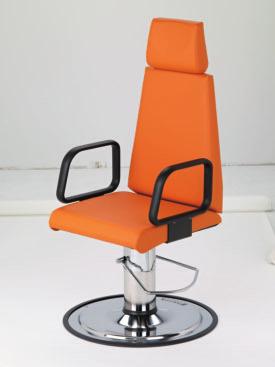 he J- hair is available with either a motorized or manual lift base, both allowing 360 rotation with lock. he J- hair s backrest and armrests recline perfectly flat.