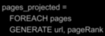 FOREACH pages_projected = FOREACH pages GENERATE url, pagerank Loading Data in HW6 There is no parser for RDF data,