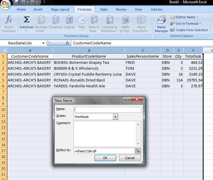Using an Excel Workbook as a Data Source In order to use an existing Excel Workbook as a data source for a report, the data needs to be organized into named ranges. Naming the Data Ranges 1.