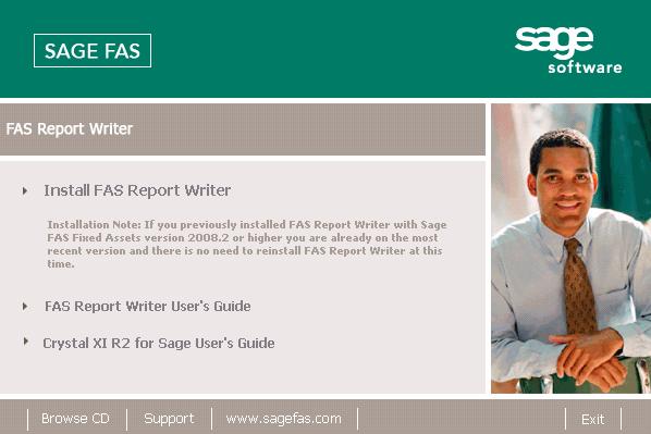 Installing FAS Report Writer / 8-3 3. From the installation screen, click the Install FAS Report Writer option.