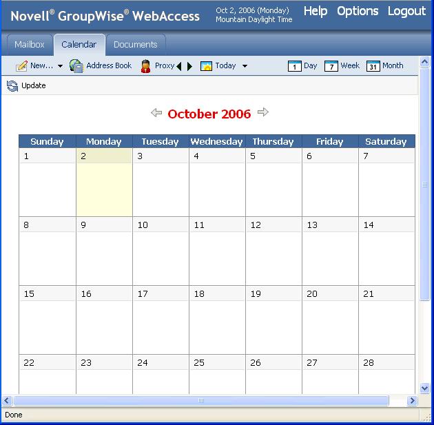 The Week View calendar displays the current week s calendar. To change the view to display another week s calendar, click any date from the desired week in the monthly calendar.