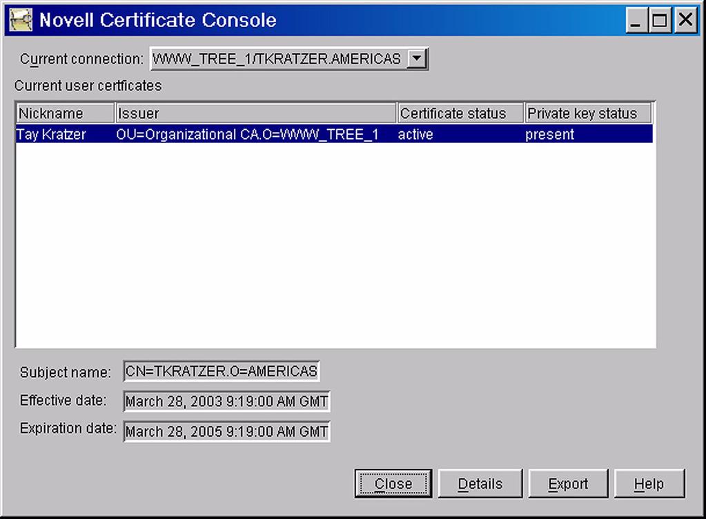 Figure 1: Initial screen of the Novell Certificate Console utility. 3.