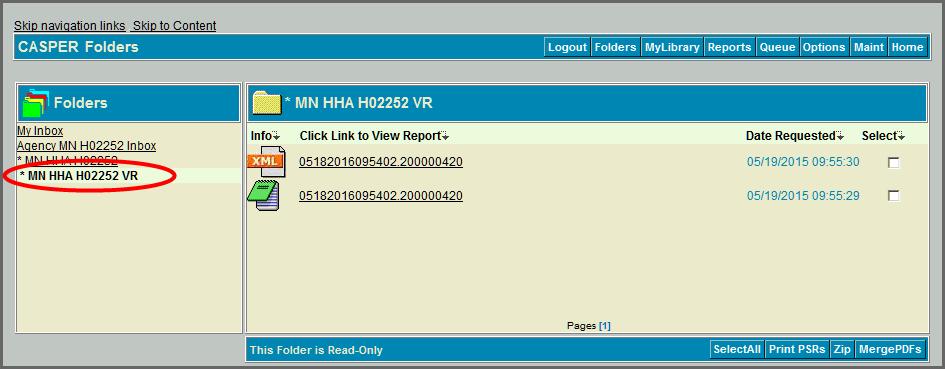 Figure A-6. CASPER Folders Page Validation Report Folder 3.