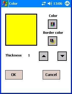 Set up color of vector layer opens the dialog to set up the color of vector layer. In the case of polygon objects we can also set up the color of polygon border line.