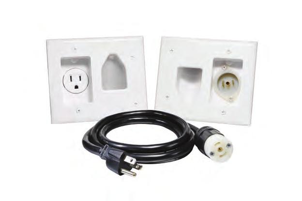 Recessed Pro-Power Kit with Locking Inlet 45-0022-WH White Grounded recessed single receptacle* allows you to install power behind your flat panel TV or similar applications Mounting wings are molded