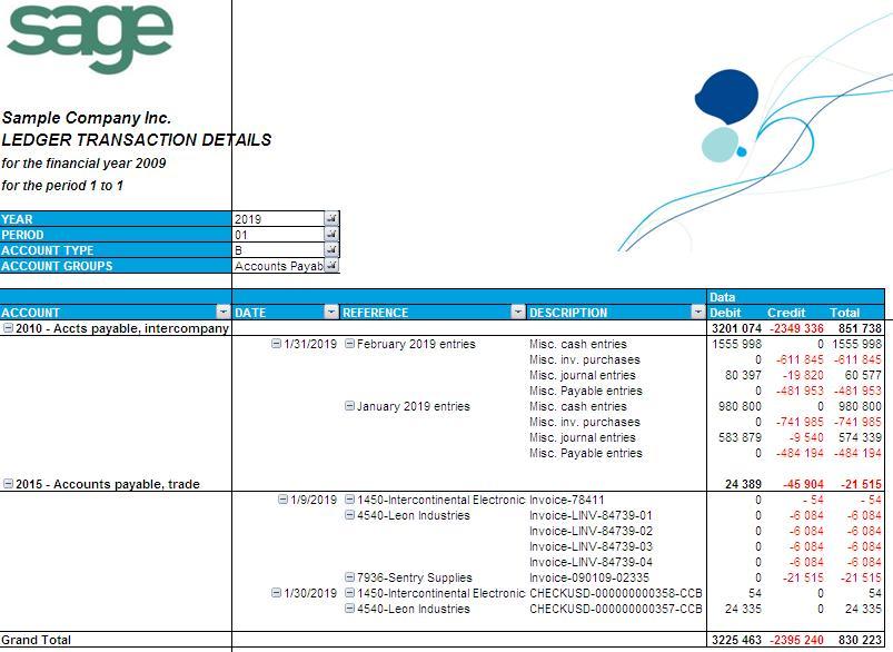 Sage Accpac Intelligence Intermediate Report Design Lesson 7 Managing Reports General Ledger Transaction Details This report is run for a chosen financial year and range of financial periods and