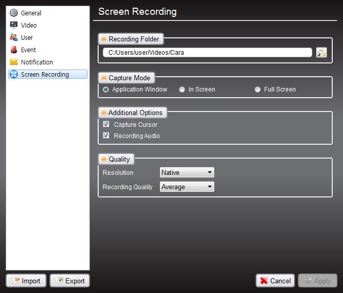 User s Manual 14 Recording Folder You can select the location you want to save the recorded file.