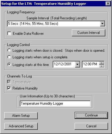 LOGiTpc Interface Software Version 2.5x 7 Sample Interval (Total Recording Length): Select the sample interval from a predefined list of intervals.