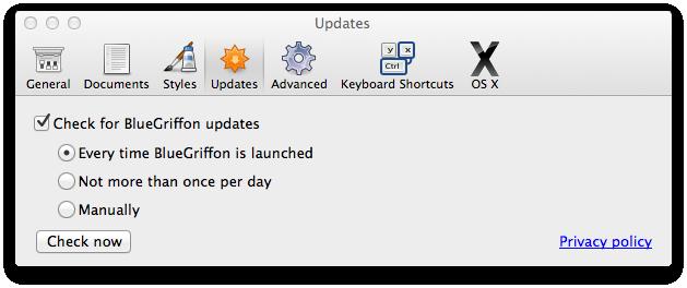 The Updates preferences panel