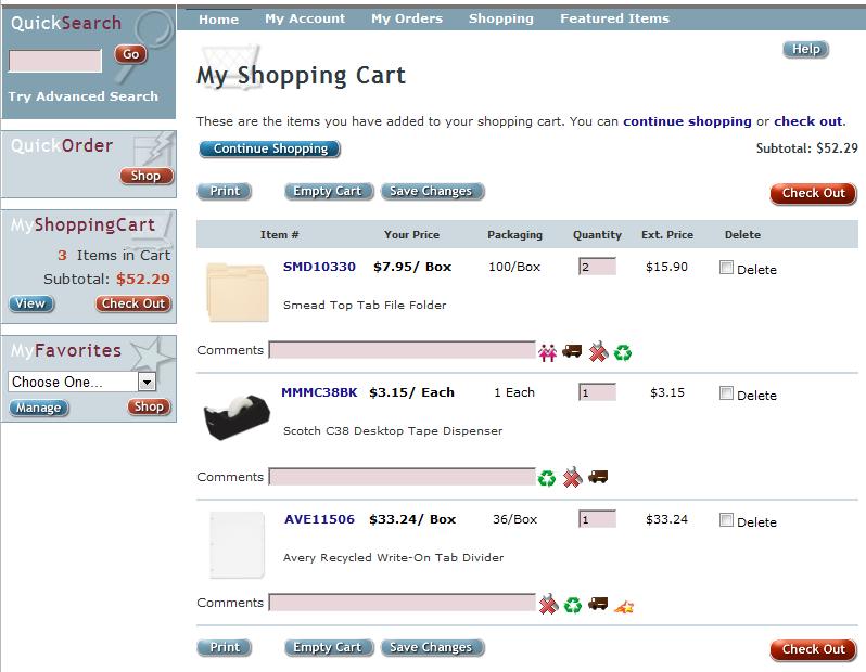 Once all items are listed on the My Shopping Cart page