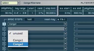 MAGIX INDEPENDENCE 3.0 Manual 153... and afterwards click on the Basic Steps pull-down 2 and select the Section Conga2.