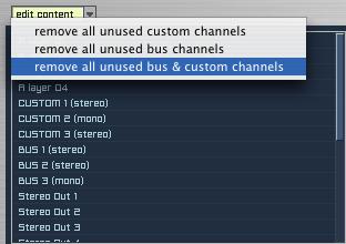 174 CHAPTER 9 Mixer Content Editor Below the edit content pull-down menu you have your Edit Selection window that contains the overview of all used and existing Layer Channels, Custom Channels