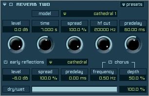 212 CHAPTER 11 Insert Filter and Effects Reverb TWO Same as Reverb. Additionally you have some further parameter for an even more realistic reverb simulation.