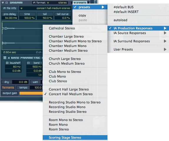 MAGIX INDEPENDENCE 3.0 Manual 215 Presets: Use this pull-down menu to load the Impulse Response files that are included in Independence or to load your own presets.