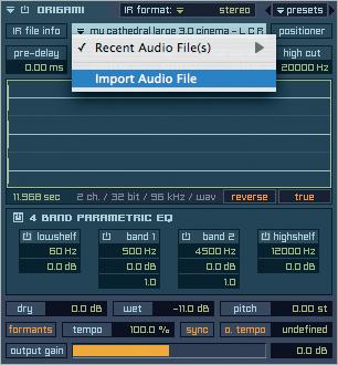 218 CHAPTER 11 Insert Filter and Effects Import: Use this pull-down menu to import your own impulse response files.