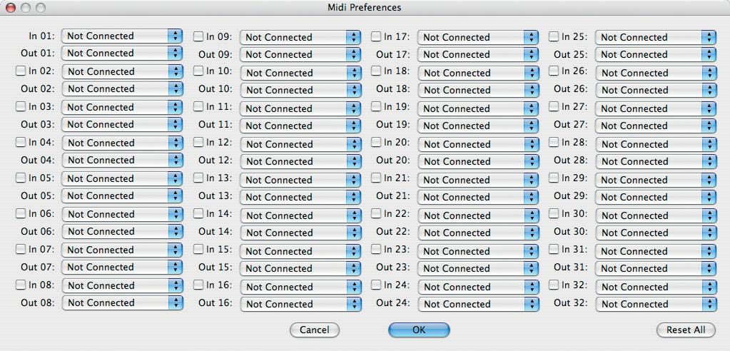 24 CHAPTER 2 Basics & User Interface MIDI Preferences Independence can manage up to 32 MIDI ports (up to 512 MIDI channels simultaneously!).