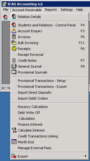 The Accounts Receivable Tab: i) Student Searcher The student searcher is used to retrieve student accounting details.