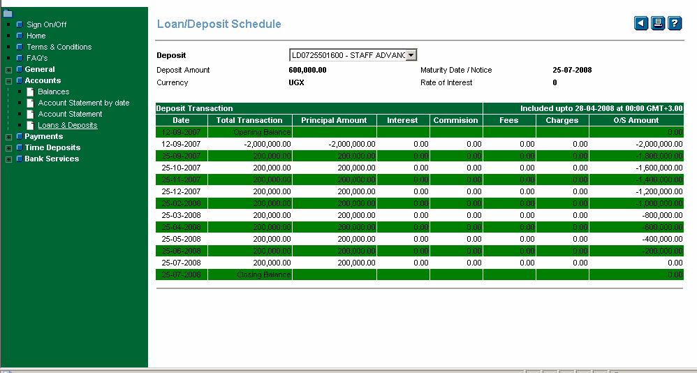 Figure 12 Loan / Deposit Schedule Payments menu The Payments menu