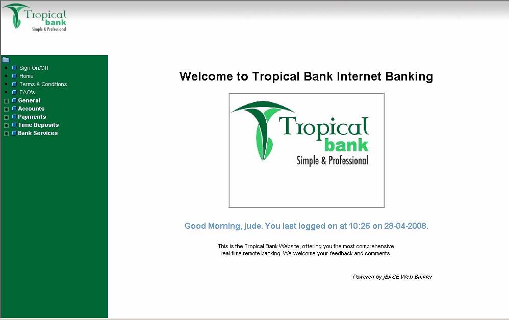 Login Screen and Navigation The first screen to be seen in the Internet Banking is the Internet Banking Login screen. After login, the next screen is the Internet Banking Welcome page.