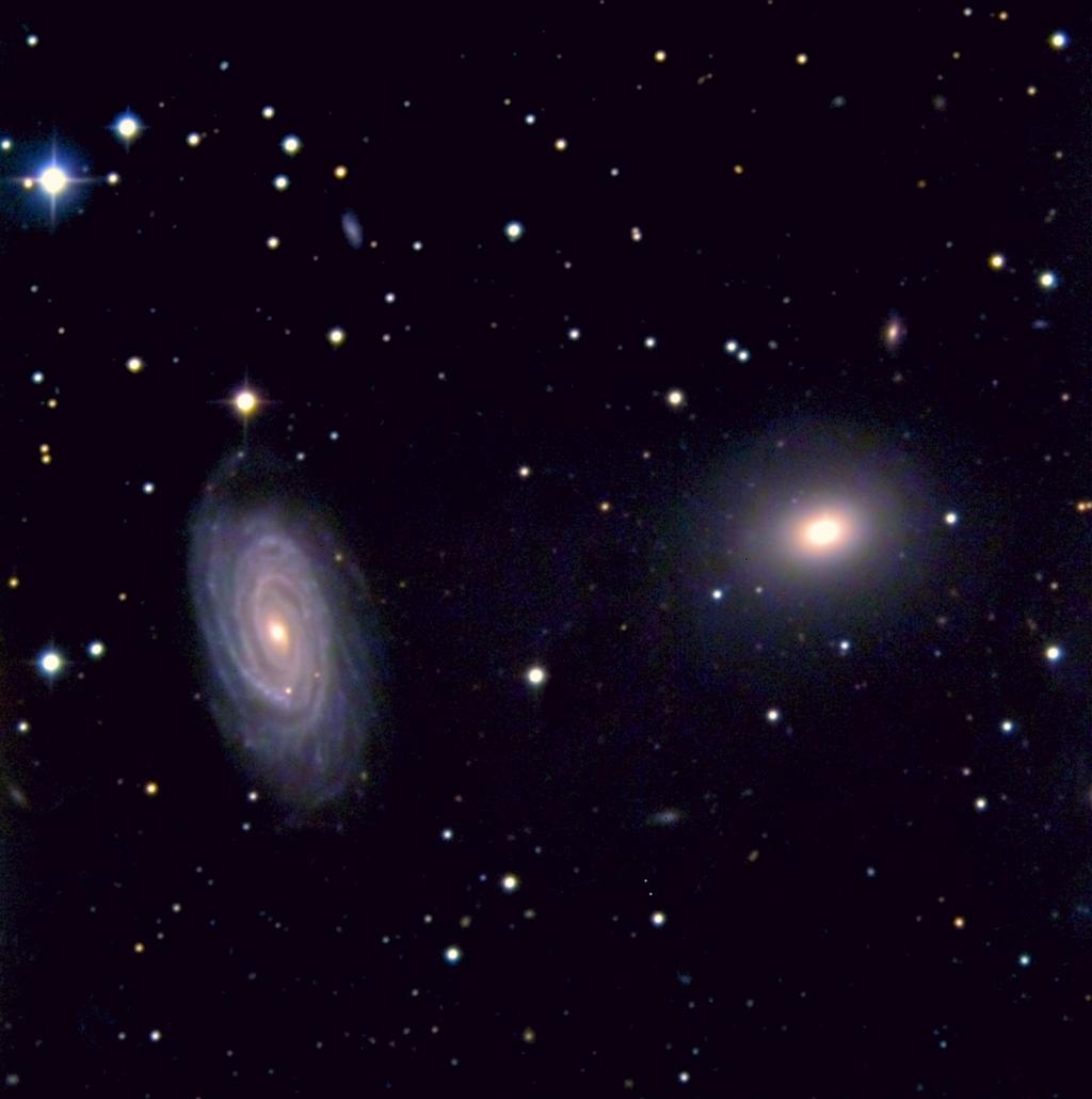 Work in progress: NGC 5985 (left) and NGC 5982 (right) in Draco, LRGB, with three times as much L data as last week: now 36x5 minutes in L and 4x5 minutes each in R, G and B (4 hours total).