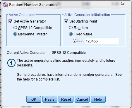 Set Active Generator-> click Mersenne Twister