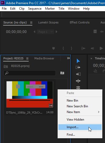 with Adobe Premiere CC To bring a file into Premiere for editing, select the menu File Import or right