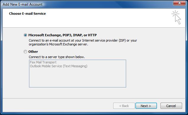 Make sure Microsoft Exchange, POP3, IMAP, or HTTP is