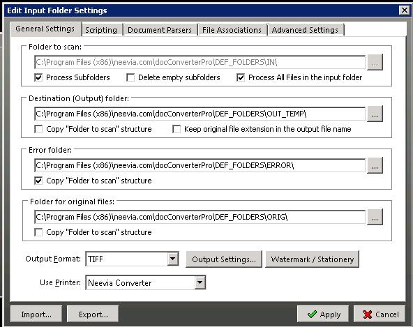 Installation Guide 3. Installing the Fax Server Figure 3-8: Neevia Document Converter Pro - Edit 4. Click the Import button.