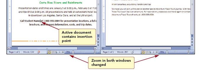 between documents. 2. You can view two documents in the same window by using the [View side by side] feature. 3.