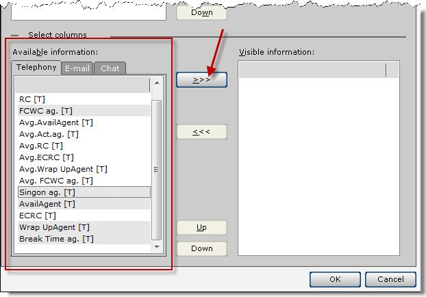 required parameter from the Available Information panel and clicking the right