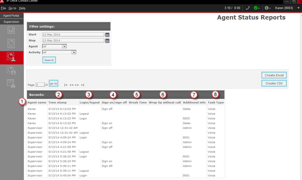 Agent Status Reporting This reporting feature provides agents who have the required privilege and authorization, the facility to view a summary of agent activity data relating to: 1. The Agent s name.