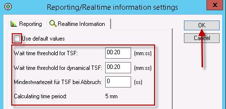 and 60 minutes. After the time set has expired, the value for the TSF is reset to 100% and a new calculation is made.
