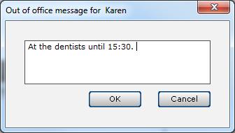 An Out of office message dialogue box is displayed for the selected agent.